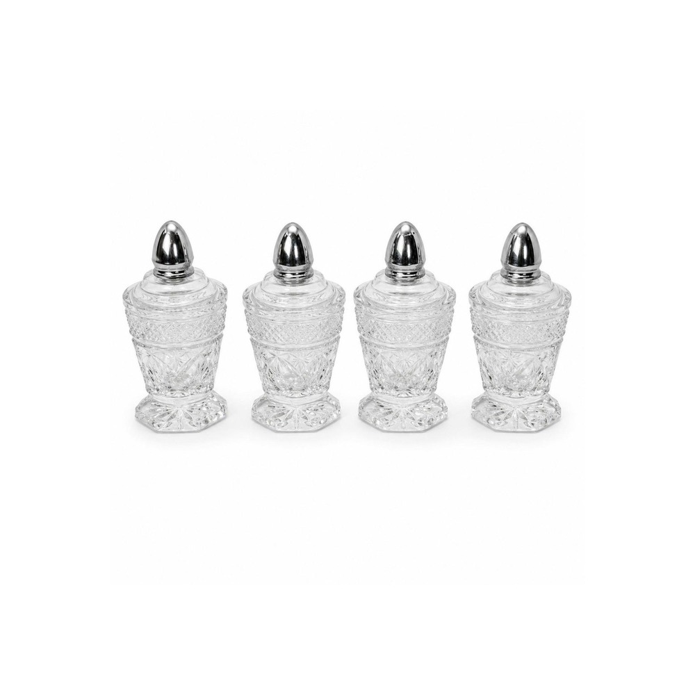Lot Of 4 Crystal Imperial 4" Cape Cod of Footed Salt & Pepper Shaker Metal Lid